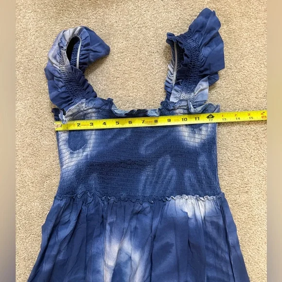 Tuckernuck Rory Blue Dye Ruffle Sleeve 100% Cotton Midi Sundress Small - Picture 8 of 11
